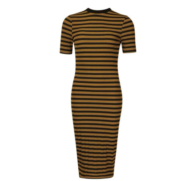 BOOHOO STRIPE RIB SHORT SLEEVE BODYCON MIDI DRESS - Picture 2 of 7